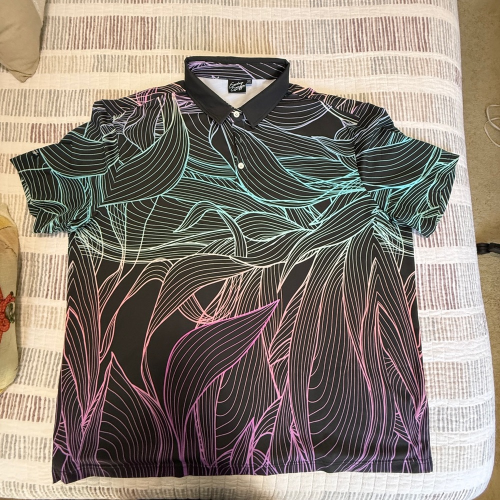 Sunday Swagger Men's Multicolor Leaf Pattern Polo Shirt 3X